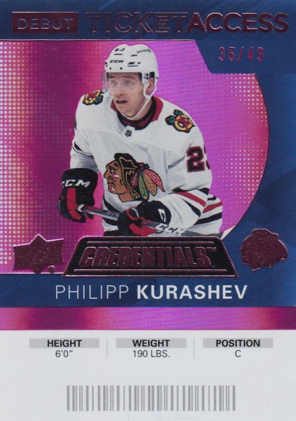 insert RC karta PHILIPP KURASHEV 20-21 Credentials Debut Ticket Access Pink /49